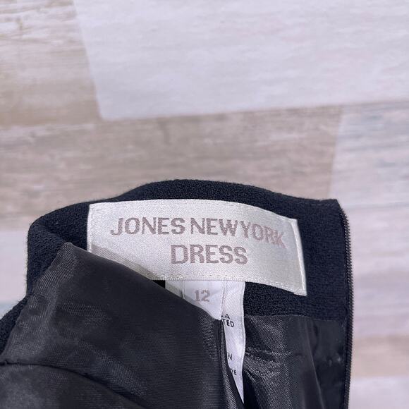 JONES NEW YORK 100% Worsted Wool Sheath Dress Black Vintage USA Made Womens 12 - Picture 7 of 8